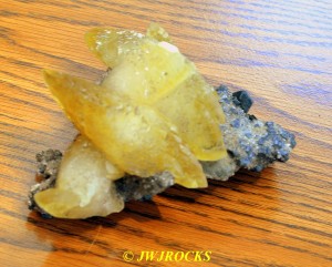 Green & Yellow Calcite on Blk Rock 4